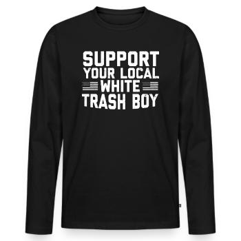 Soutenez votre garçon poubelle blanc local - T-shirt manches longues Premium bio Homme - noir - Devant - Nico (187cm)