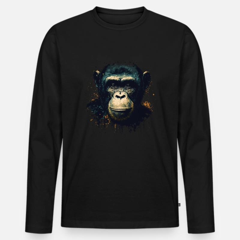Schimpansen Affe Porträt - Männer Premium Bio Langarmshirt - Schwarz