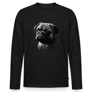 Mops-schablonen-design Weiß Und Schwarz - Männer Premium Bio Langarmshirt - Schwarz - Vorne - Nico (187cm)