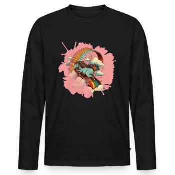 Unicorn slides down a rainbow slide - Men's Premium Organic Long Sleeve Shirt - black - Front - Nico (187cm)