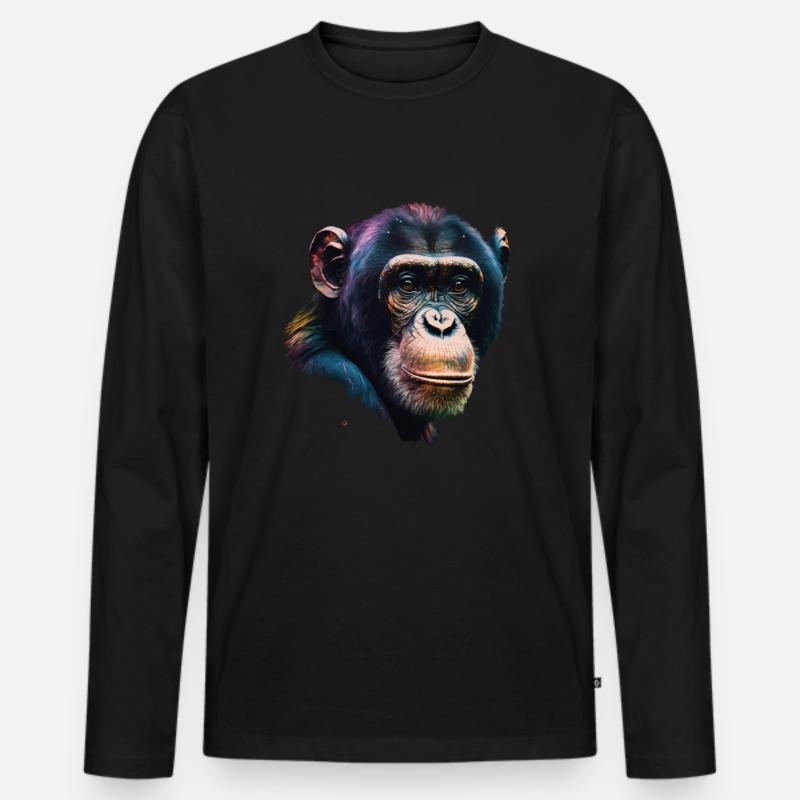 Schimpansen Affe Porträt - Männer Premium Bio Langarmshirt - Schwarz