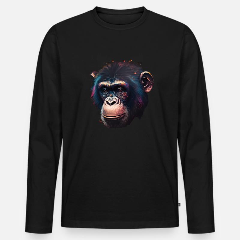 Schimpansen Affe Porträt - Männer Premium Bio Langarmshirt - Schwarz