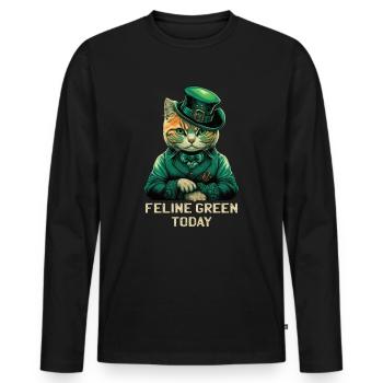 Feline Green Today St. Patty Day - Men's Premium Organic Long Sleeve Shirt - black - Front - Nico (187cm)