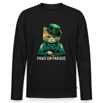 Paws on Parade Cat St. Patty Day - Men's Premium Organic Long Sleeve Shirt - black - Front - Nico (187cm)