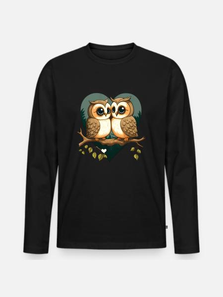 Owl Heart Valentine's Day - Men's Premium Organic Long Sleeve Shirt - black