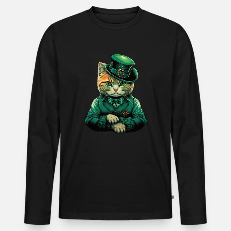 St. Patty Cat - Männer Premium Bio Langarmshirt - Schwarz