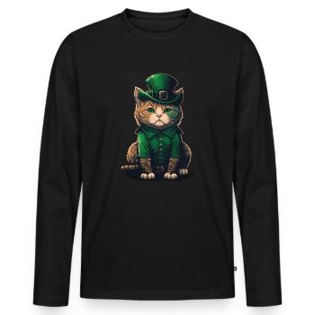 Chat St. Patty - T-shirt manches longues Premium bio Homme - noir - Devant - Nico (187cm)