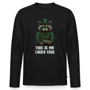This is my lucky Face Raccoon St. Patty - Männer Premium Bio Langarmshirt - Schwarz - Vorne - Nico (187cm)