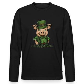 Lucky pig St. Patty pig - Men's Premium Organic Long Sleeve Shirt - black - Front - Nico (187cm)