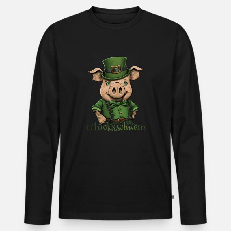 Glücksschwein St. Patty Schwein - Männer Premium Bio Langarmshirt - Schwarz
