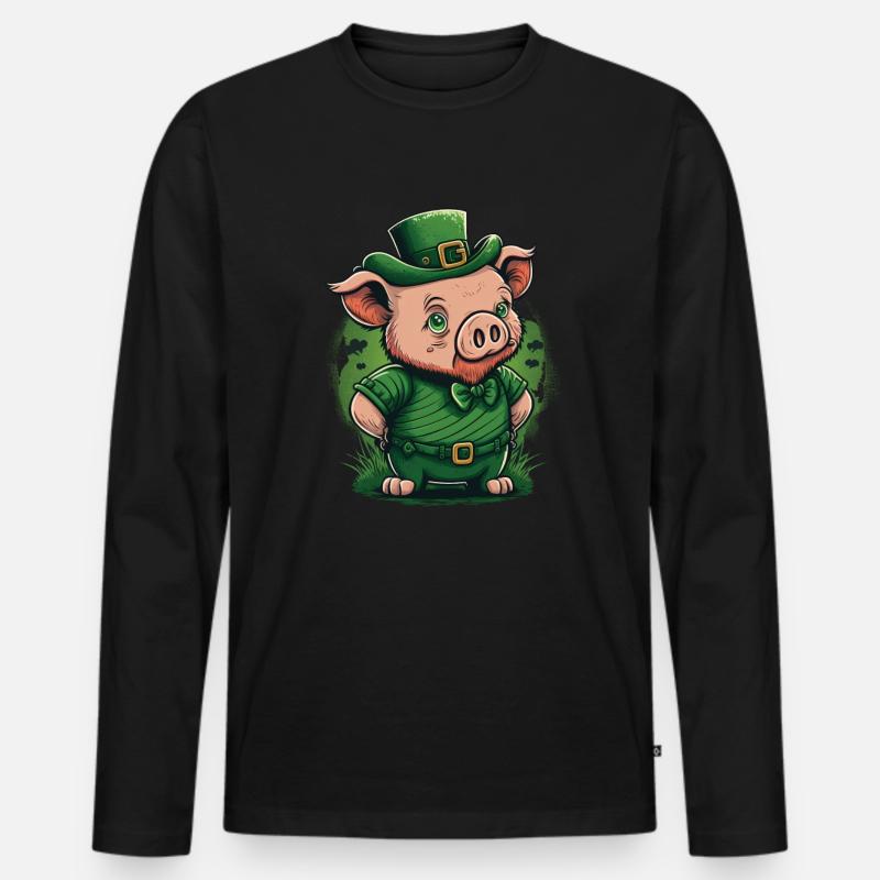 Schwein St. Patty - Männer Premium Bio Langarmshirt - Schwarz
