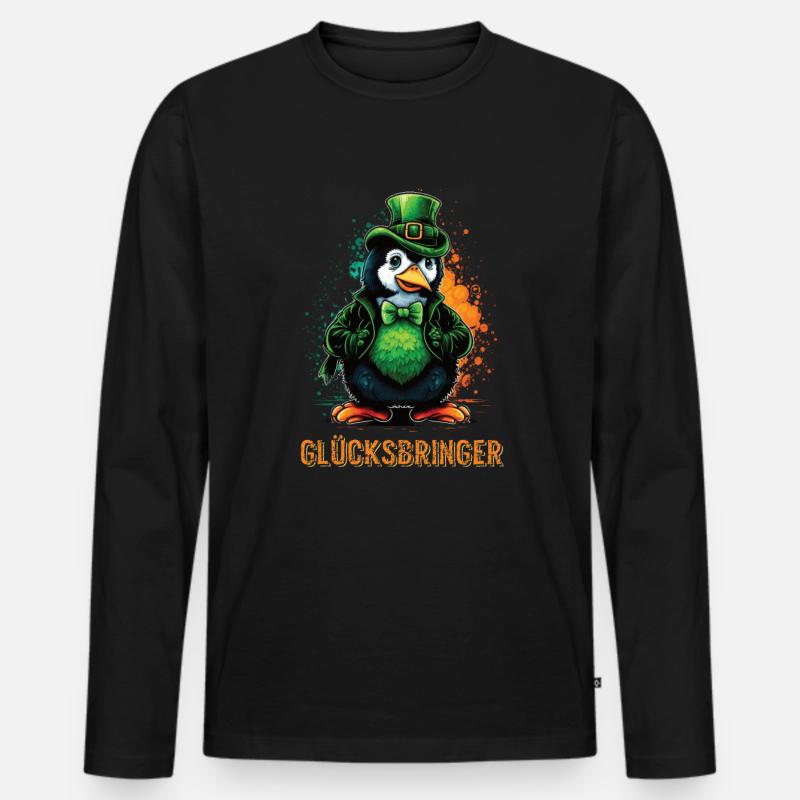 Glücksbringer Pinguin St. Patty - Männer Premium Bio Langarmshirt - Schwarz