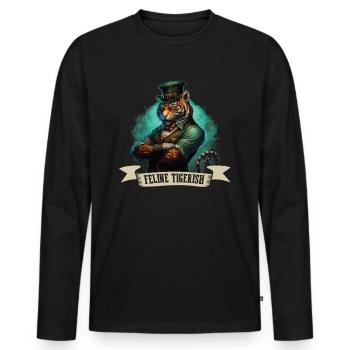 Félin tigré St. Patty - T-shirt manches longues Premium bio Homme - noir - Devant - Nico (187cm)