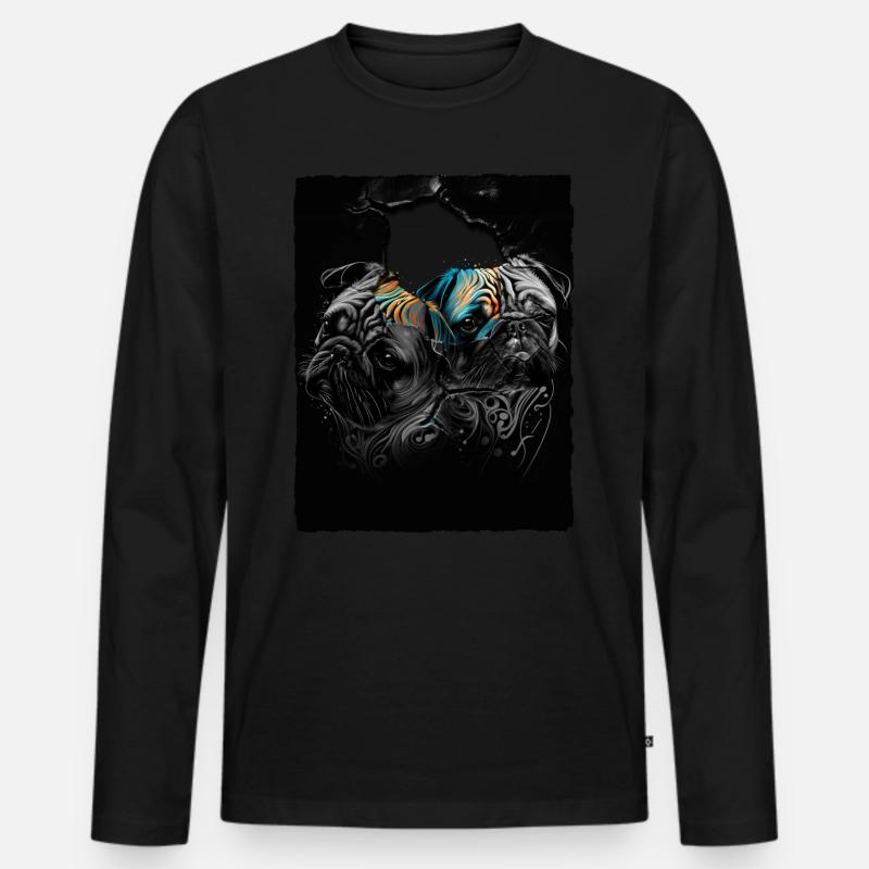Mops Portrait - Männer Premium Bio Langarmshirt - Schwarz