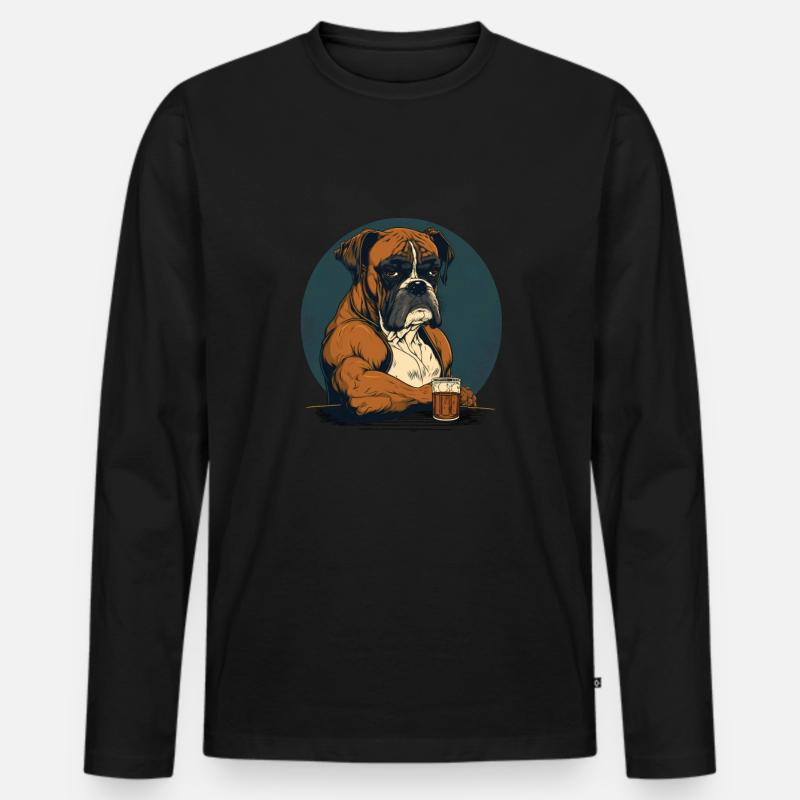 Grumpy boxer drinks whiskey - Men's Premium Organic Long Sleeve Shirt - black