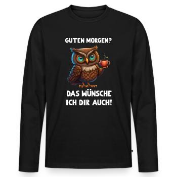 Gute Laune Eule - Männer Premium Bio Langarmshirt - Schwarz - Vorne - Nico (187cm)