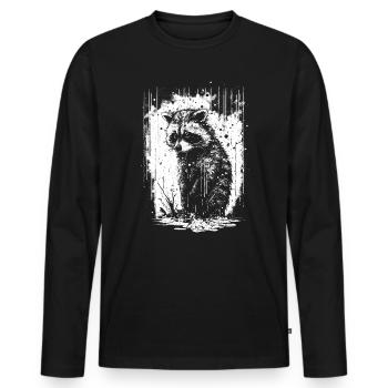Waschbär Weiß & Schwarz Schablone - Männer Premium Bio Langarmshirt - Schwarz - Vorne - Nico (187cm)
