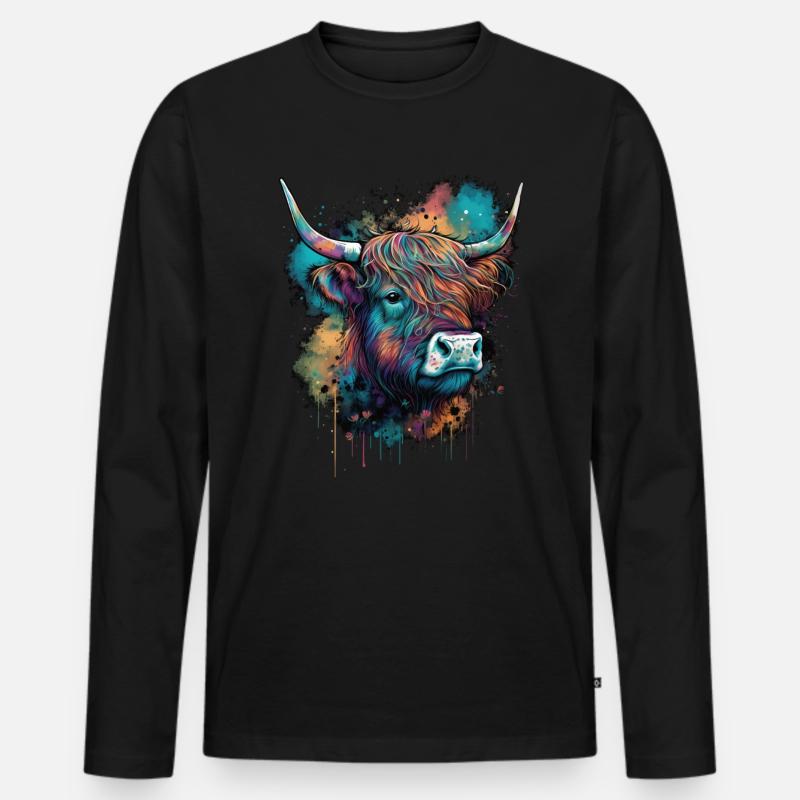 Hochlandkuh - Männer Premium Bio Langarmshirt - Schwarz