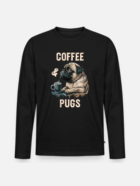 Coffee & Pugs - Männer Premium Bio Langarmshirt - Schwarz
