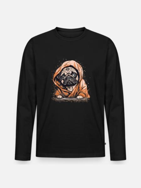 Cute Pug Little Dog - Men's Premium Organic Long Sleeve Shirt - black