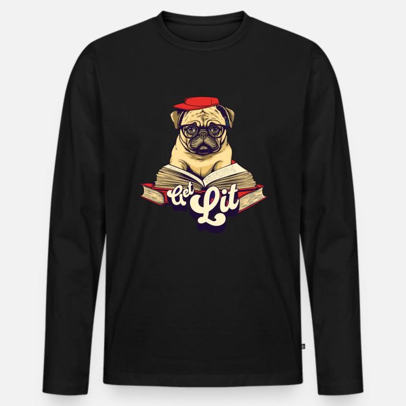 Get Lit Pug - Männer Premium Bio Langarmshirt - Schwarz