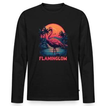 Flaminglow Flamingo Design - Männer Premium Bio Langarmshirt - Schwarz - Vorne - Nico (187cm)