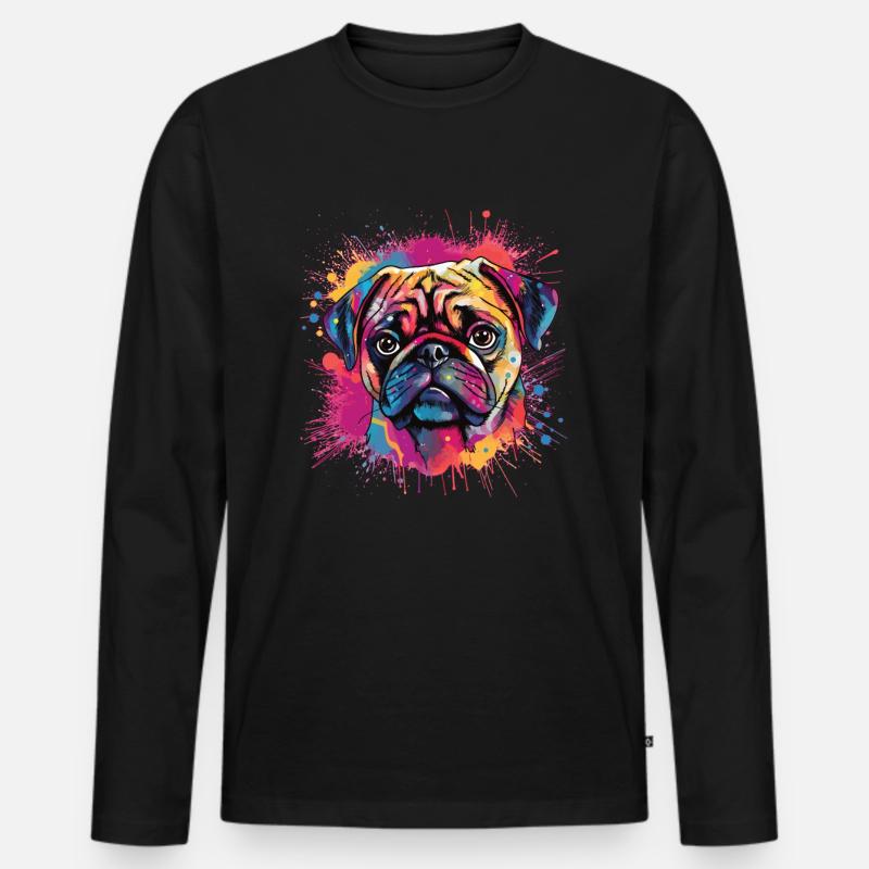 Mops-farbspritzer-design - Männer Premium Bio Langarmshirt - Schwarz