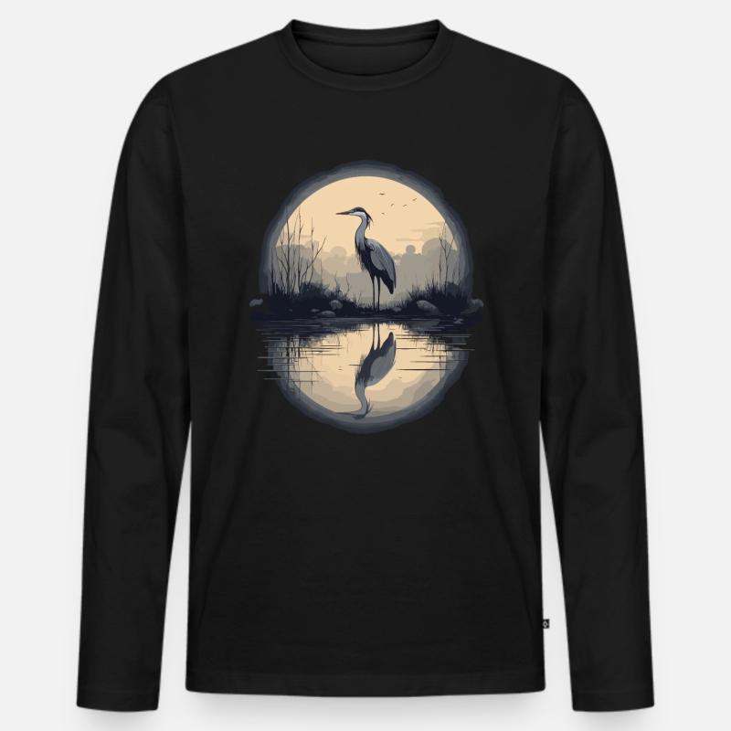 Majestätischer Graureiher - Männer Premium Bio Langarmshirt - Schwarz