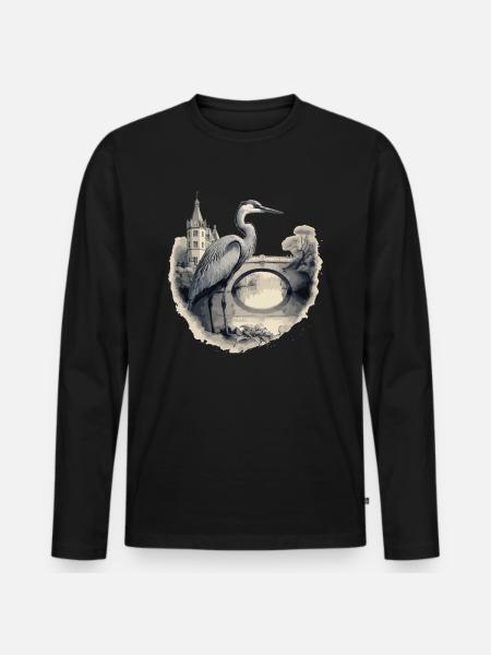 Majestic grey heron - Men's Premium Organic Long Sleeve Shirt - black