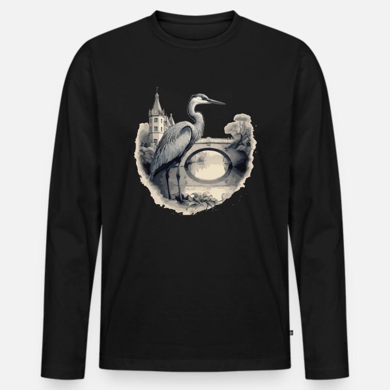 Majestätischer Graureiher - Männer Premium Bio Langarmshirt - Schwarz