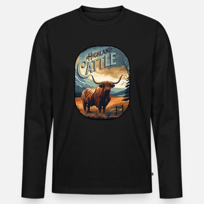 Highland Cattle - Männer Premium Bio Langarmshirt - Schwarz
