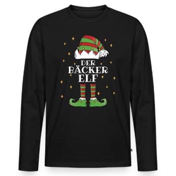 Der Bäcker Elf - Familien Weihnachtsoutfit - Männer Premium Bio Langarmshirt - Schwarz - Vorne - Nico (187cm)