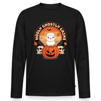 Sourires fantomatiques laineux - Moutons et spectres effrayants - T-shirt manches longues Premium bio Homme - noir - Devant - Nico (187cm)
