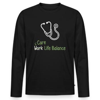 Équilibre entre vie professionnelle et vie privée en soins infirmiers - infirmière médecin - T-shirt manches longues Premium bio Homme - noir - Devant - Nico (187cm)