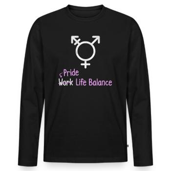Équilibre entre vie professionnelle et vie privée – Transgenre Lqbt - T-shirt manches longues Premium bio Homme - noir - Devant - Nico (187cm)