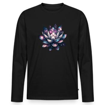 Celestial Bloom Galactic Lotus Unfolding - Männer Premium Bio Langarmshirt - Schwarz - Vorne - Nico (187cm)