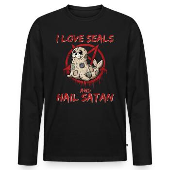 J’aime les phoques et je salue Satan Gothique Heavy Metal Fun - T-shirt manches longues Premium bio Homme - noir - Devant - Nico (187cm)