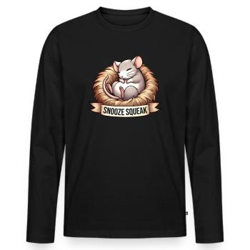 Snooze Squeak Funny Sleepy Animal Design - Men's Premium Organic Long Sleeve Shirt - black - Front - Nico (187cm)