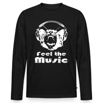 Feel the music DJ hiphop cat - Men's Premium Organic Long Sleeve Shirt - black - Front - Nico (187cm)