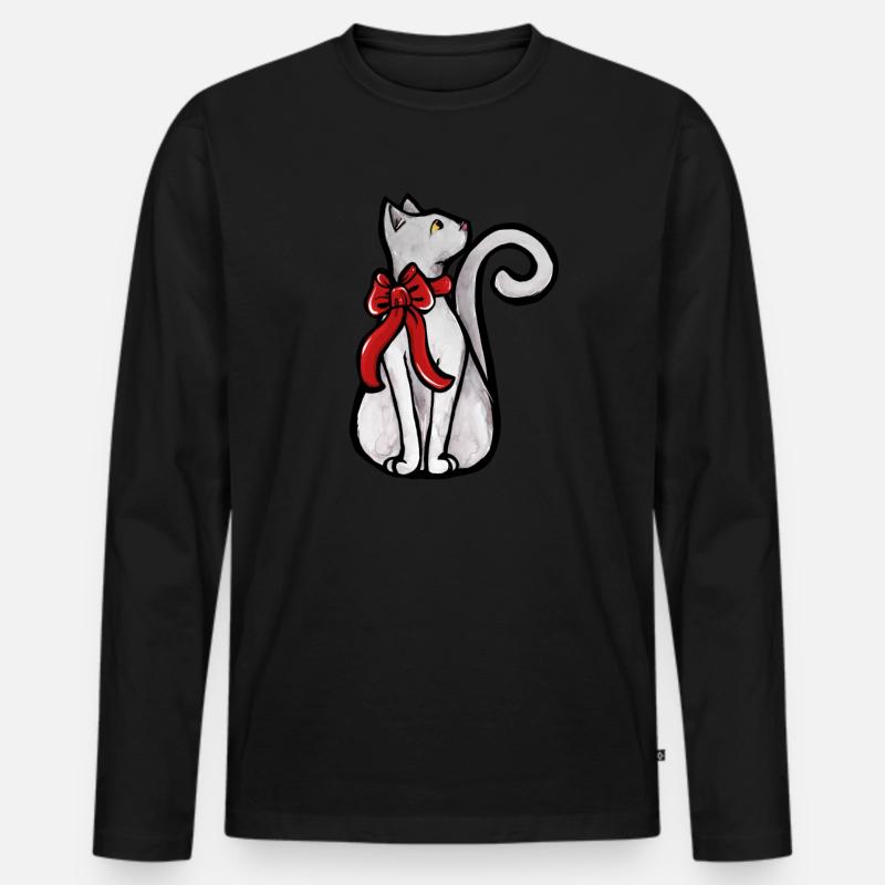 Weiße Weihnachtskatze - Männer Premium Bio Langarmshirt - Schwarz