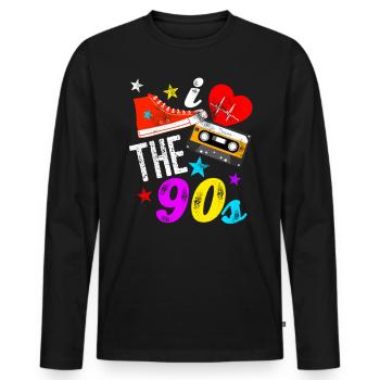 i love the 90s - Männer Premium Bio Langarmshirt - Schwarz - Vorne - Nico (187cm)