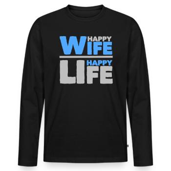 Femme heureuse - vie heureuse - T-shirt manches longues Premium bio Homme - noir - Devant - Nico (187cm)