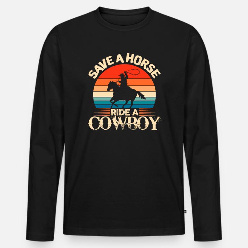 Cowboy - Männer Premium Bio Langarmshirt - Schwarz