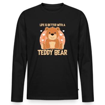 teddy bear - Men's Premium Organic Long Sleeve Shirt - black - Front - Nico (187cm)