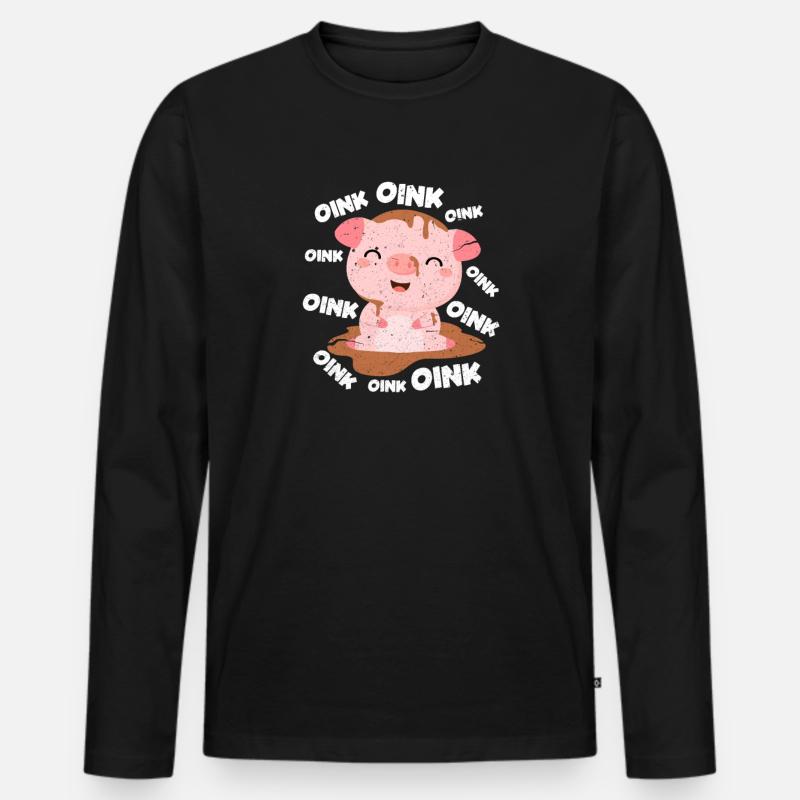 Schweinchen - Männer Premium Bio Langarmshirt - Schwarz