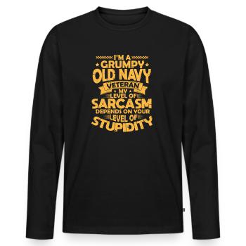 Sarcasm Navy Veteran - Men's Premium Organic Long Sleeve Shirt - black - Front - Nico (187cm)