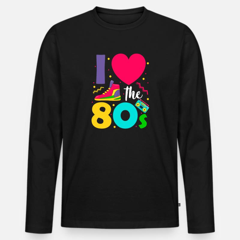 80er - Männer Premium Bio Langarmshirt - Schwarz