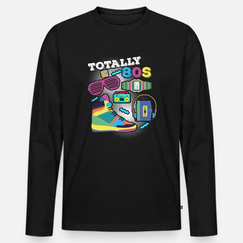 80er - Männer Premium Bio Langarmshirt - Schwarz