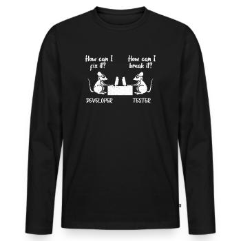 software developer - Men's Premium Organic Long Sleeve Shirt - black - Front - Nico (187cm)