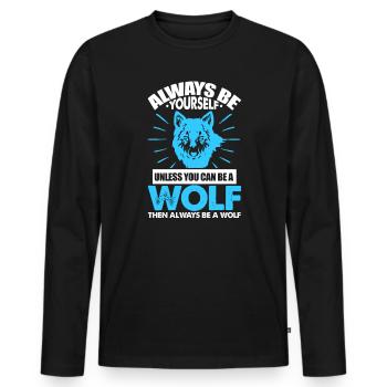 Wolf Wolfpack Wölfe Natur Wild Wildnis Geschenk - Männer Premium Bio Langarmshirt - Schwarz - Vorne - Nico (187cm)